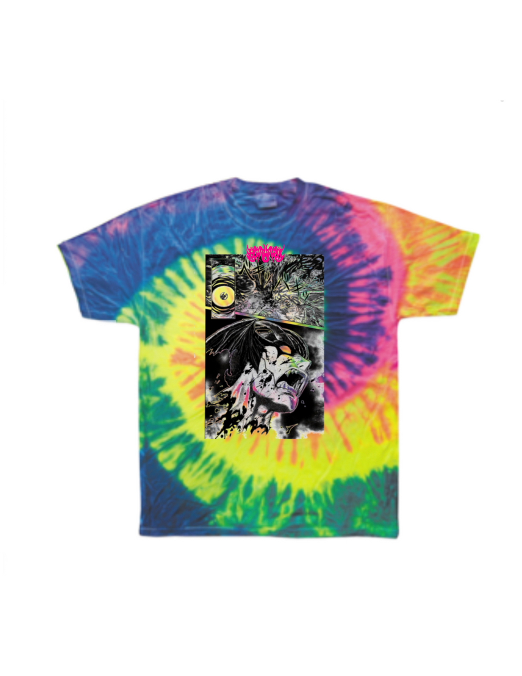 Capitate me ® Embroidered Plutonian Logo Tie Dye Neon Rainbow Adult Tee (NEW/LIMITED!)